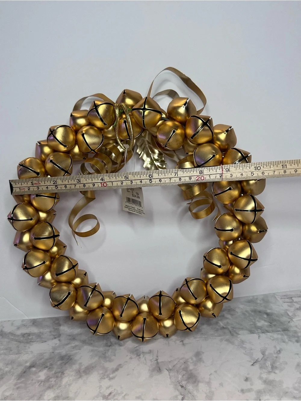 Festive Gold Jingle Bell Wreath with Bow